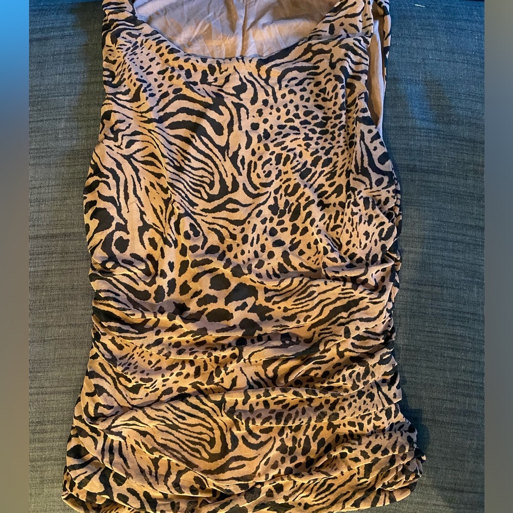 NWT Jane+ Delancey Animal Print Mesh Ruched Sleeveless